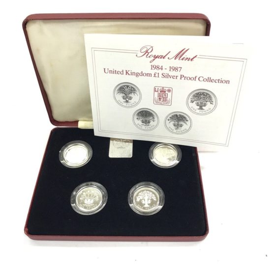 1984 1987 £1 Silver Proof Coin Collection Royal Mint Set BOX + COA