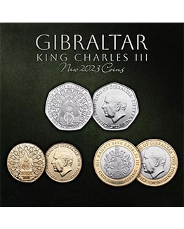 Gibraltar coins 2023 coronation Charles Crest £2 Abbey Door 50p Chair £1 Coin