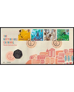 1998 50p EU Coin in Cover - with Notting Hill Carnival stamp set