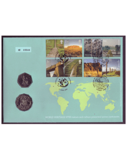 2005 First Day Coin Cover – World Heritage Sites 50p Pence Coin and 50c Cents PNC Cover