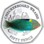 2021 BIOT Sea Creatures Checkerboard Wrasse Coloured 50p BU in Capsule