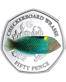 2021 BIOT Sea Creatures Checkerboard Wrasse Coloured 50p BU in Capsule