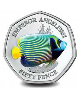 2021 BIOT Sea Creatures Emperor Angelfish Coloured 50p BU in Capsule