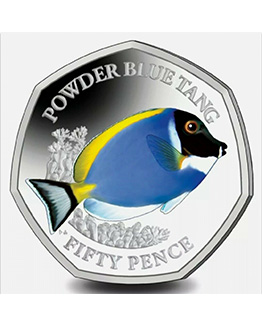 2021 BIOT Sea Creatures Powder Blue Tang Coloured 50p BU in Capsule