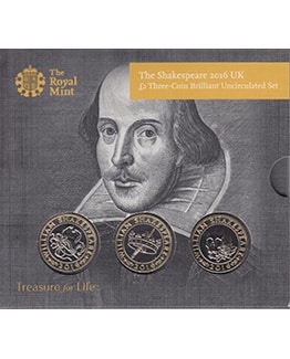 2016 William Shakespeare Two Pound Brilliant Uncirculated 3 Coin Set In Folder