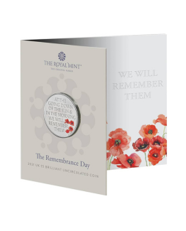 2021 Remembrance UK £5 BU Coloured Coin Poppy in Royal Mint Pack