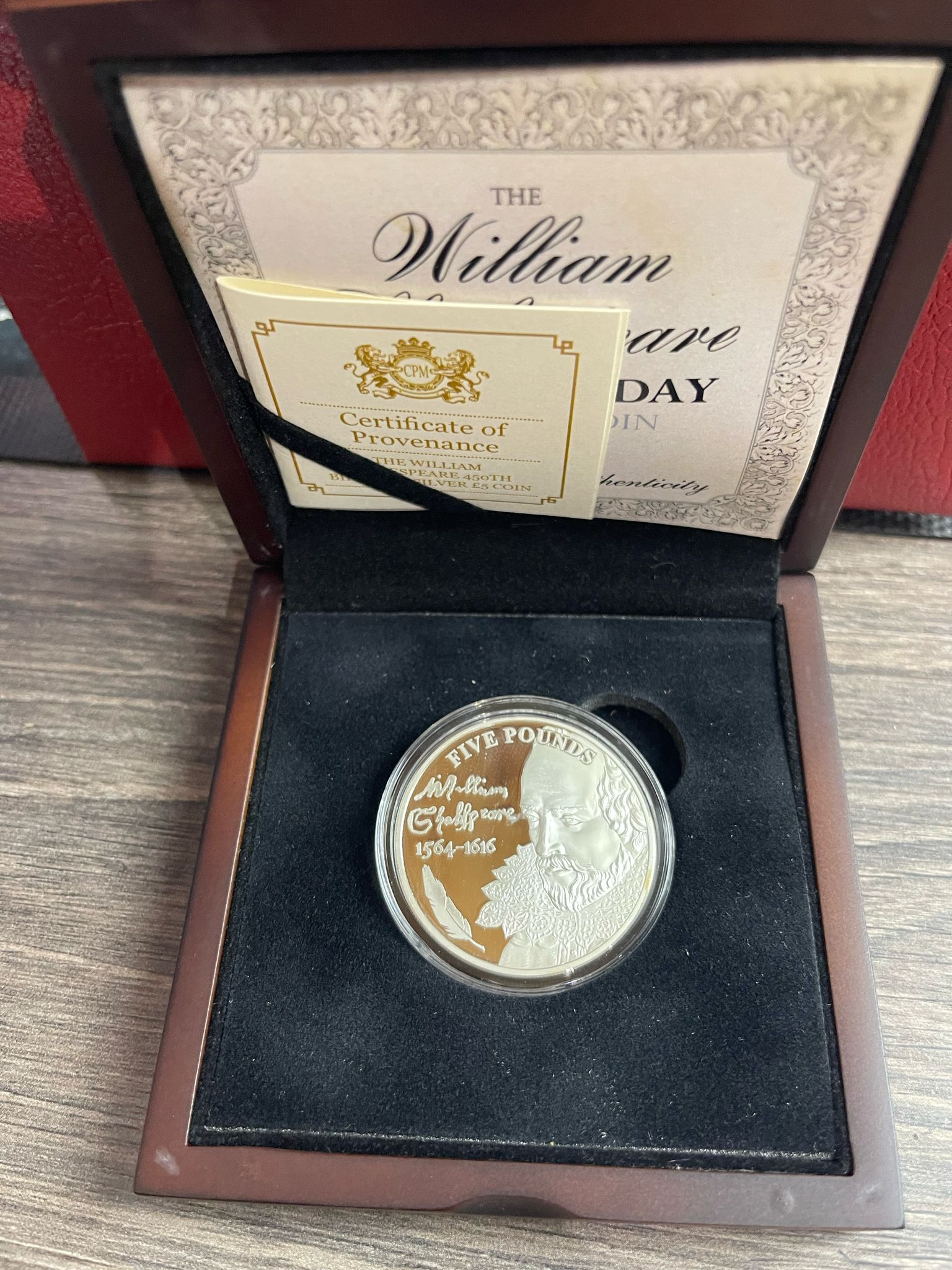 2014 Silver Proof William Shakespeare 450th Birthday £5 Coin