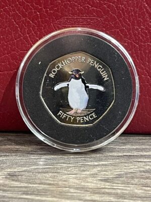 2017 FALKLAND ISLANDS 50p Pence Southern Rockhopper Penguin Coloured Coin