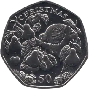 2008 Isle of Man Christmas Partridge in Pear Tree 50p
