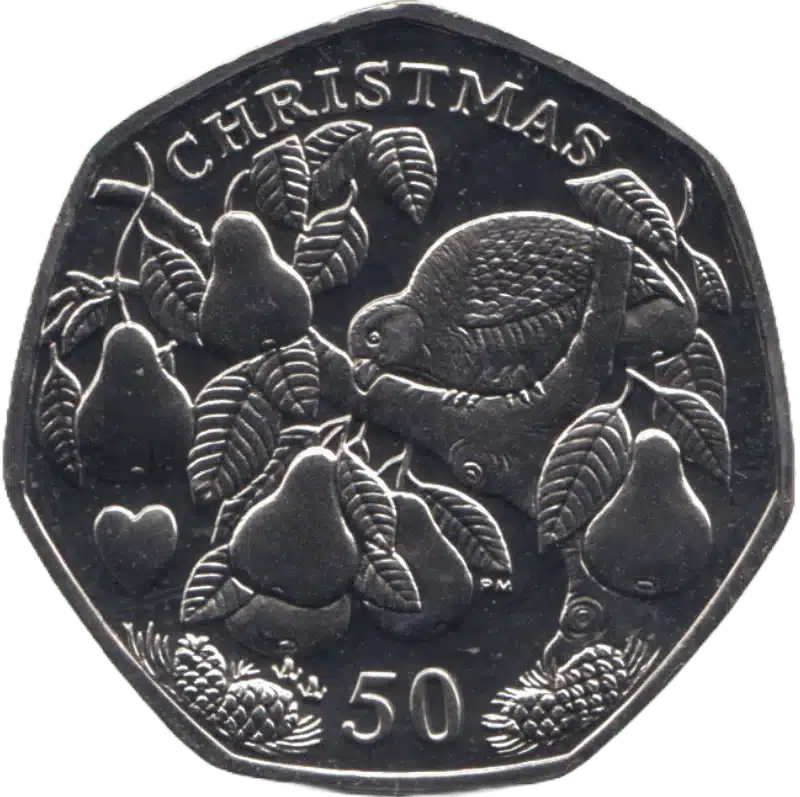 2008 Isle of Man Christmas Partridge in Pear Tree 50p