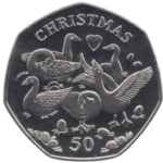 2010 Isle of Man Christmas 6 Geese Laying 50p