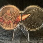 1 X 2 oz .999 Fine Copper “KNIGHT v DRAGON” Colorized/Antiqued Rounds