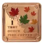 Maple Leaves 1oz Troy Fine Copper .999 Colored Square Bar