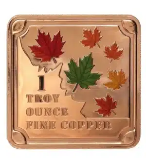 Maple Leaves 1oz Troy Fine Copper .999 Colored Square Bar